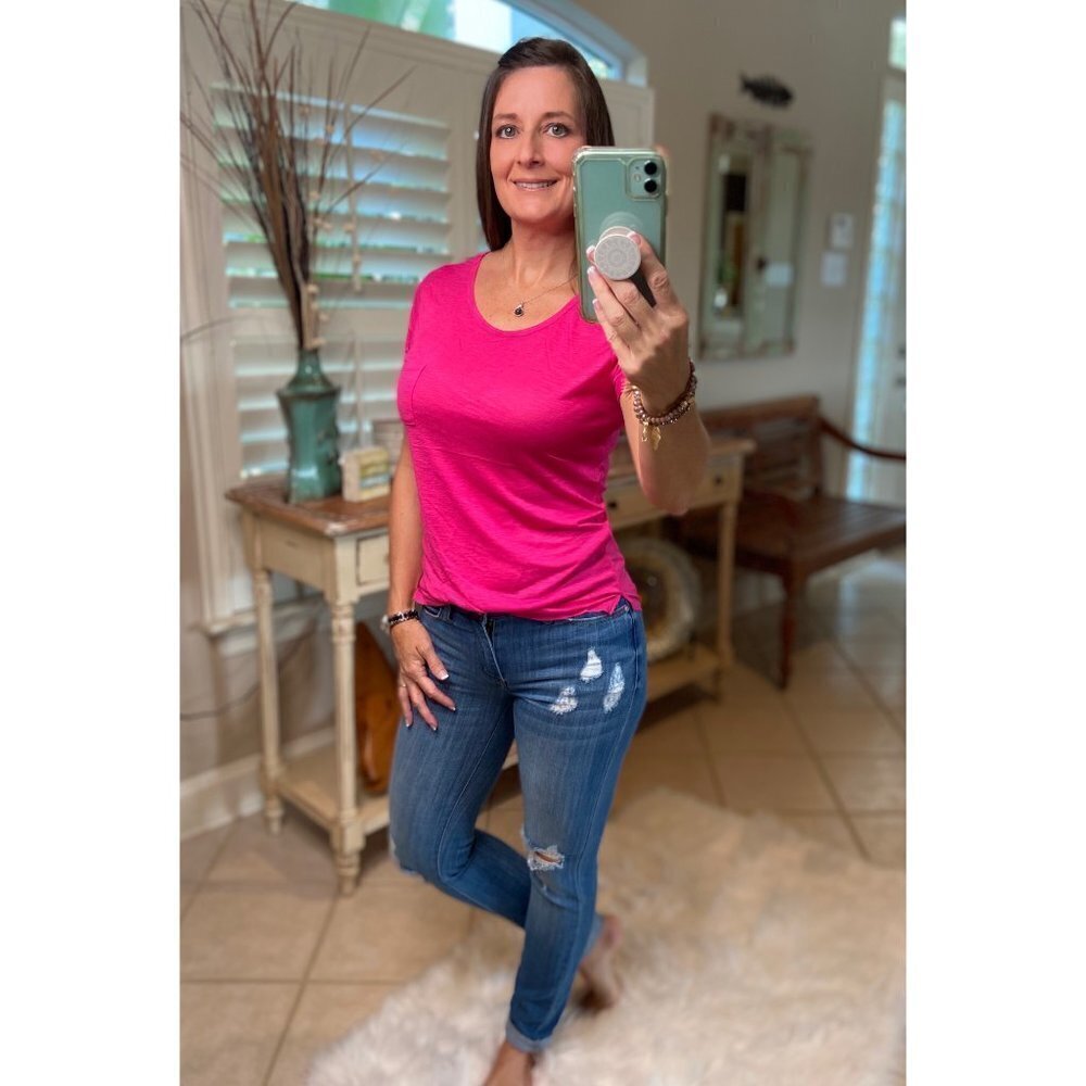 Burnout Melange Tissue Scoop Tee Hot Pink 4220